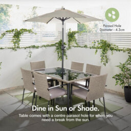 Vonhaus Garden Dining Set, Rattan Effect 6 Seater Dining Set For Garden & Patio, Outdoor Dining Table Set With Removable Cushions - thumbnail 3