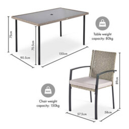 Vonhaus Garden Dining Set, Rattan Effect 6 Seater Dining Set For Garden & Patio, Outdoor Dining Table Set With Removable Cushions - thumbnail 8