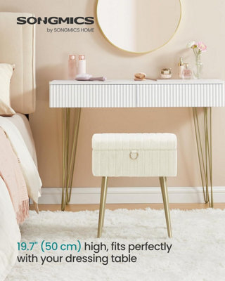 Songmics Rectanglular Vanity Stool Chair With Storage, Dressing Table Stool, Footrest Footstool Ottoman, Metal Legs - image 1