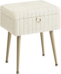 Songmics Rectanglular Vanity Stool Chair With Storage, Dressing Table Stool, Footrest Footstool Ottoman, Metal Legs - thumbnail 3