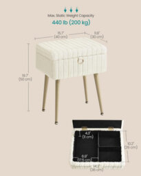 Songmics Rectanglular Vanity Stool Chair With Storage, Dressing Table Stool, Footrest Footstool Ottoman, Metal Legs - thumbnail 2
