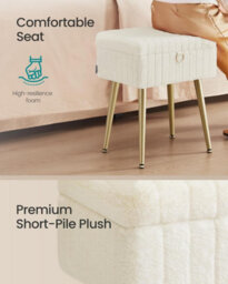 Songmics Rectanglular Vanity Stool Chair With Storage, Dressing Table Stool, Footrest Footstool Ottoman, Metal Legs - thumbnail 5