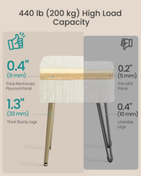 Songmics Rectanglular Vanity Stool Chair With Storage, Dressing Table Stool, Footrest Footstool Ottoman, Metal Legs - thumbnail 4