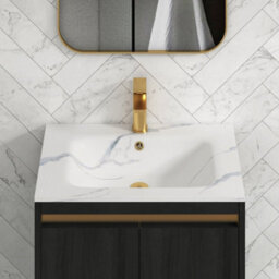 Royal Bathrooms Orion 600mm Floor Standing Bathroom Vanity Unit 2 Door Hale Black With Carrara White Basin & Chrome Accent Trim - thumbnail 7