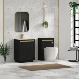 Royal Bathrooms Orion 600mm Floor Standing Bathroom Vanity Unit 2 Door Hale Black With Carrara White Basin & Chrome Accent Trim - thumbnail 4