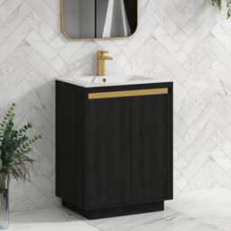 Royal Bathrooms Orion 600mm Floor Standing Bathroom Vanity Unit 2 Door Hale Black With Carrara White Basin & Chrome Accent Trim - thumbnail 6