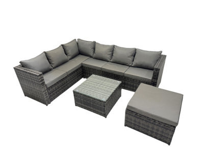 Fimous Rattan Garden Furniture Patio Furniture Sets With Corner Sofa Square Coffee Table Big Footstool Dark Grey Mixed - image 1