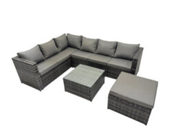 Fimous Rattan Garden Furniture Patio Furniture Sets With Corner Sofa Square Coffee Table Big Footstool Dark Grey Mixed