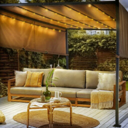 Beliani Pergola 310 X 310 Cm Brown Steel Frame With Solar Led Lights - thumbnail 2