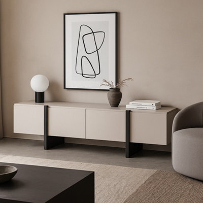 Impact Furniture Beige Tv Cabinet Black Entertainment Unit 160Cm Stand Handleless Low Sideboard Modern Kiznie - image 1