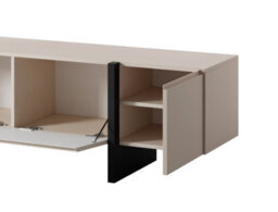 Impact Furniture Beige Tv Cabinet Black Entertainment Unit 160Cm Stand Handleless Low Sideboard Modern Kiznie - thumbnail 5