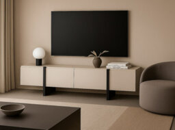 Impact Furniture Beige Tv Cabinet Black Entertainment Unit 160Cm Stand Handleless Low Sideboard Modern Kiznie - thumbnail 8