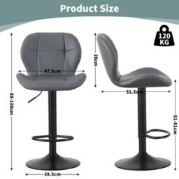 MCC Direct Set Of 2 Height Adjustable Kitchen Bar Stool Breakfast Chairs With Footrest Grey - Stella - thumbnail 6