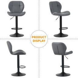 MCC Direct Set Of 2 Height Adjustable Kitchen Bar Stool Breakfast Chairs With Footrest Grey - Stella - thumbnail 4