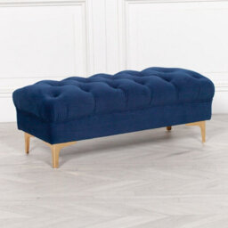 Delphine Navy Blue Velvet Buttoned Ottoman Footstool With Gold Legs - thumbnail 3