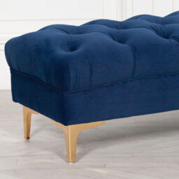 Delphine Navy Blue Velvet Buttoned Ottoman Footstool With Gold Legs - thumbnail 2