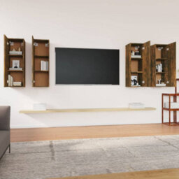 Berkfield Tv Cabinets 4 Pcs Smoked Oak 30.5X30X90 Cm Engineered Wood - thumbnail 3