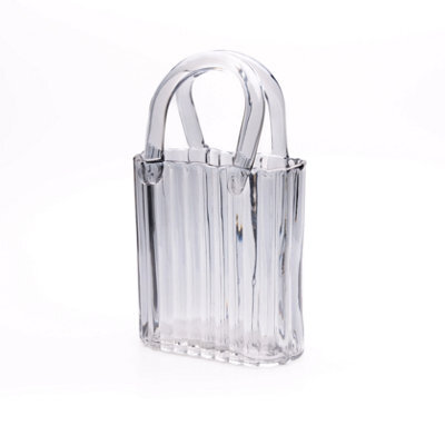 Elegant Vertically Ribbed Design Silver Grey Glass Flower Vase - image 1