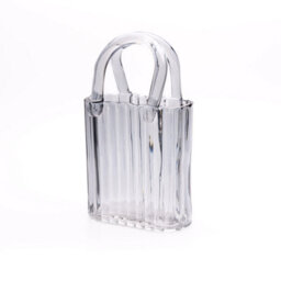 Elegant Vertically Ribbed Design Silver Grey Glass Flower Vase