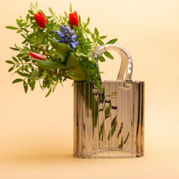 Elegant Vertically Ribbed Design Silver Grey Glass Flower Vase - thumbnail 2
