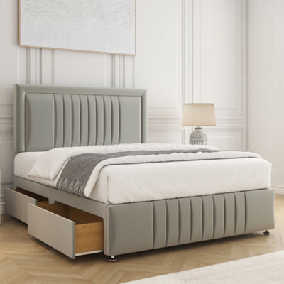 Bsspoke Lily Divan Bed Set Silver Plush Velvet 24Inch Headboard & Footboard & 2 Drawers Same Side & Mattress In All Sizes - image 1