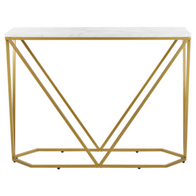 Wyld And Coco Luxeline Console Table White Marble-Effect Top With Gold Frame 100 X 30 Cm - image 1