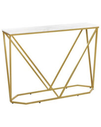 Wyld And Coco Luxeline Console Table White Marble-Effect Top With Gold Frame 100 X 30 Cm - thumbnail 3