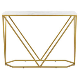 Wyld And Coco Luxeline Console Table White Marble-Effect Top With Gold Frame 100 X 30 Cm - thumbnail 1