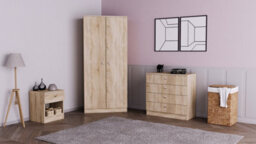 Plush Furniture Sienna Oak 3 Piece Bedroom Furniture Set - Bedside Table, Drawer Chest, Wardrobe