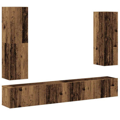 Berkfield Classic 4 Piece Tv Cabinet Set Wall-Mounted Old Wood Engineered Wood