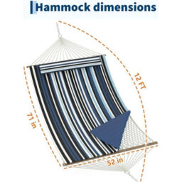 2 Person Hammock Double Quilted Fabric Hammock With Spreader Bar - thumbnail 2