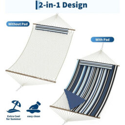 2 Person Hammock Double Quilted Fabric Hammock With Spreader Bar - thumbnail 3