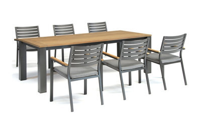 Kettler Elba Dining Set 6 Seater Grey 6 X Chairs And 1 X Table 220 X 100Cm Teak Top