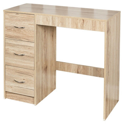 Urbn-Living Urbnliving Height 79.5Cm 3 Drawer Wooden Bedroom Dressing Computer Work Table Desk Oak Carcass And Oak Drawers Jewellery - image 1