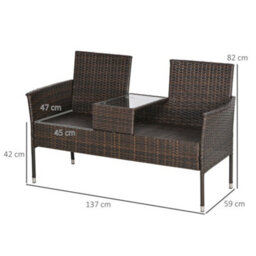 Wyld Haus Renata Faux Rattan 2-Seat Garden Chair With Integrated Coffee Table, Brown With Cream Cushions - thumbnail 3