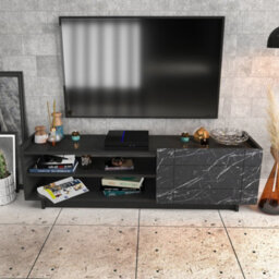 Decorotika Valantina Tv Stand Tv Unit For Tvs Up To 63 Inch Black & Black Marble Effect - thumbnail 1