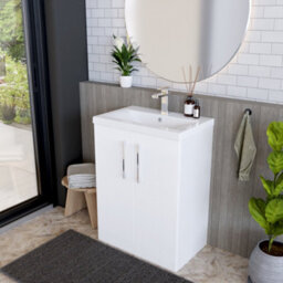Balterley Modern Bathroom 2 Soft-Close Door Floor Standing Vanity Unit With Mid-Edge Basin, Gloss White, 600 mm - thumbnail 4