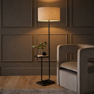 Valuelights Tavel Cream Boucle Fabric Shade Black Shelf Floor Lamp And Bulb - image 1