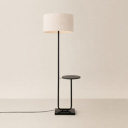 Valuelights Tavel Cream Boucle Fabric Shade Black Shelf Floor Lamp And Bulb - thumbnail 3