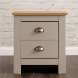Home Treats Grey & Pine 2 Drawer Bedside Table, Modern Wooden Nightstand With Pine Top - thumbnail 8