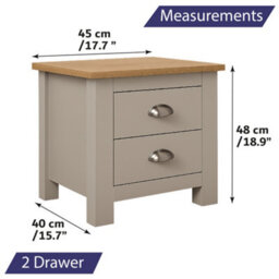 Home Treats Grey & Pine 2 Drawer Bedside Table, Modern Wooden Nightstand With Pine Top - thumbnail 2