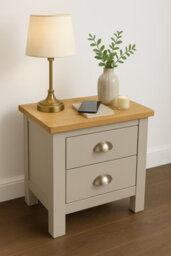 Home Treats Grey & Pine 2 Drawer Bedside Table, Modern Wooden Nightstand With Pine Top - thumbnail 6