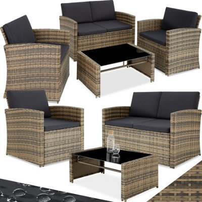 Tectake Garden Furniture Set Jesolo - 2 Armchairs, 1 Sofa,  And Coffee Side Table  - Nature/dark Grey - image 1