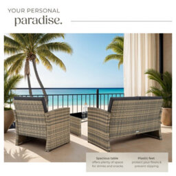 Tectake Garden Furniture Set Jesolo - 2 Armchairs, 1 Sofa,  And Coffee Side Table  - Nature/dark Grey - thumbnail 4