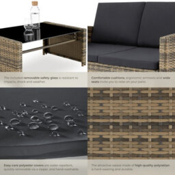 Tectake Garden Furniture Set Jesolo - 2 Armchairs, 1 Sofa,  And Coffee Side Table  - Nature/dark Grey - thumbnail 5