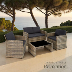 Tectake Garden Furniture Set Jesolo - 2 Armchairs, 1 Sofa,  And Coffee Side Table  - Nature/dark Grey - thumbnail 8