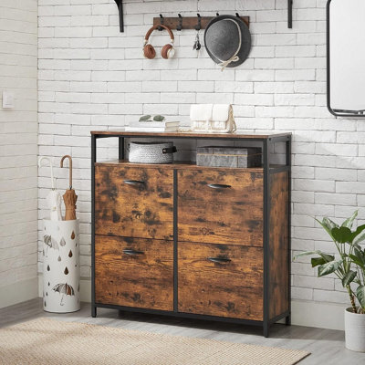 Songmics Shoe Cabinet, Hallway Shoe Box With 4 Rocker Doors, Narrow Shoe Storage With Divider, Rustic Brown And Black - image 1