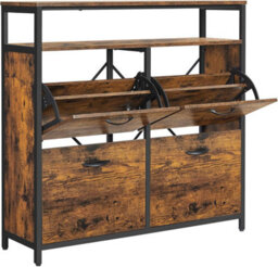 Songmics Shoe Cabinet, Hallway Shoe Box With 4 Rocker Doors, Narrow Shoe Storage With Divider, Rustic Brown And Black - thumbnail 9