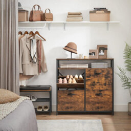 Songmics Shoe Cabinet, Hallway Shoe Box With 4 Rocker Doors, Narrow Shoe Storage With Divider, Rustic Brown And Black - thumbnail 3