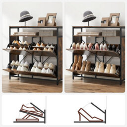 Songmics Shoe Cabinet, Hallway Shoe Box With 4 Rocker Doors, Narrow Shoe Storage With Divider, Rustic Brown And Black - thumbnail 4